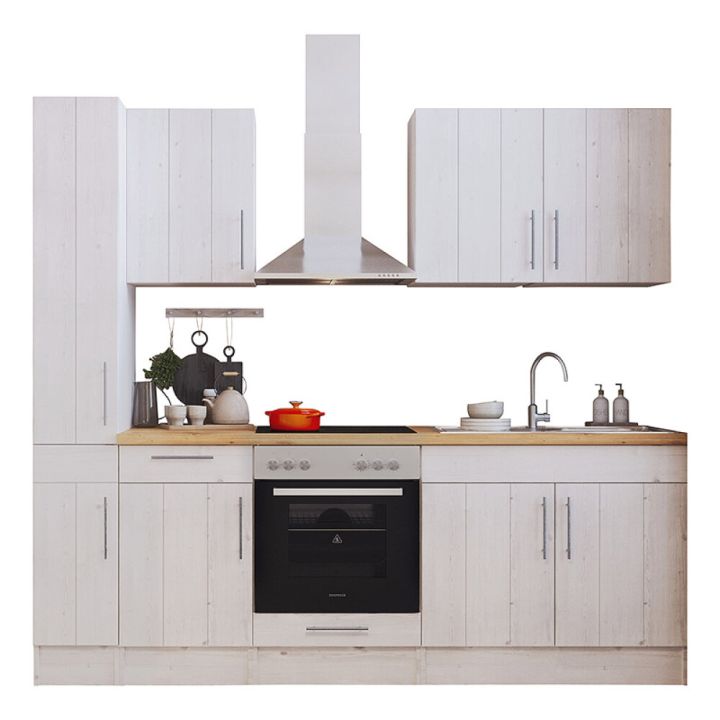 Köögikomplekt Respekta Country 2,4 m, valge, keraamiline pliit