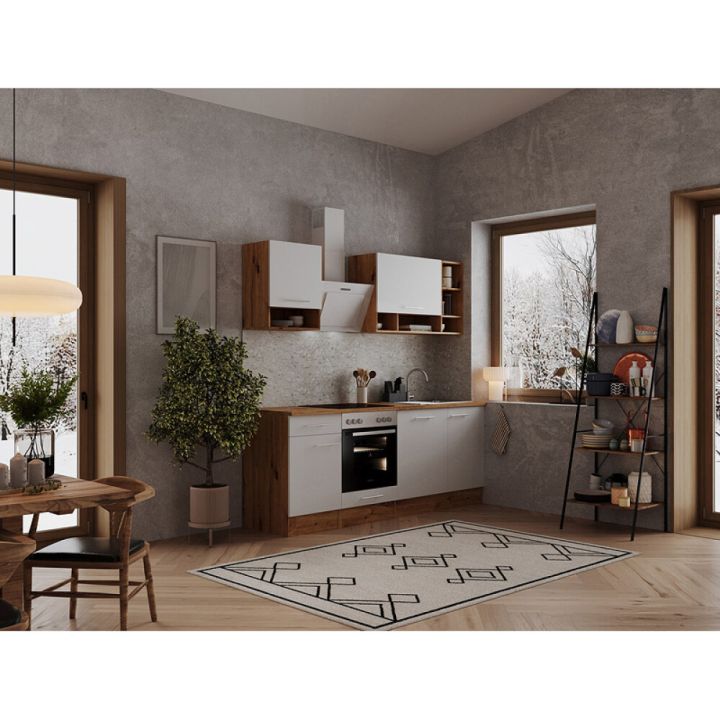 Miniköök Hilde Respekta 2,2 m valge/tamm, keraamilise pliidiga