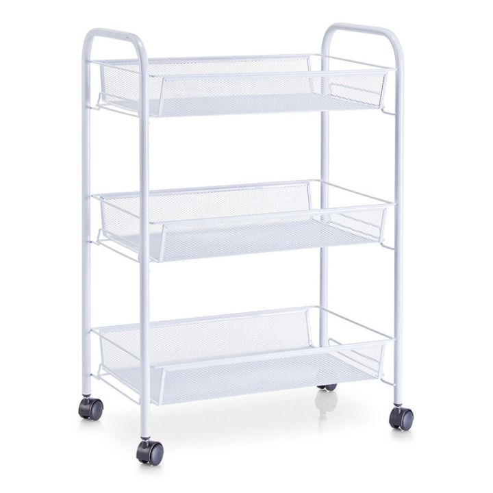 Riiul ratastel valge 43,5 x 62,5 x 26 cm