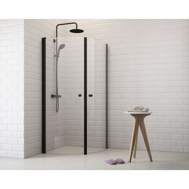 Dušinurk Corniche Elsa pööratavate ustega 90 x 90 cm kumer must