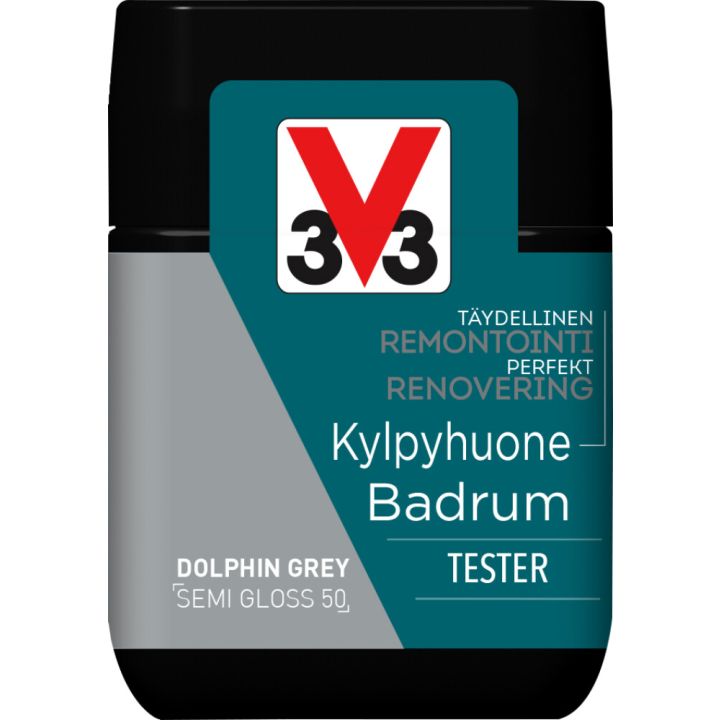 Keraamiliste plaatide värv V33 Kylpyhuone Dolphin Grey tester