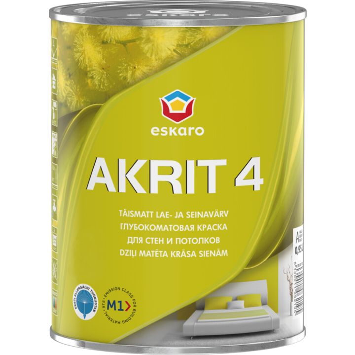 Lae- ja seinavärv Eskaro Akrit 4 A valge 0,95 l