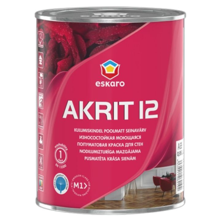 Seinavärv Eskaro Akrit 12 A valge 0,95 l