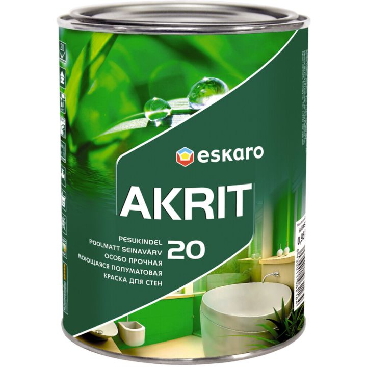 Seinavärv Eskaro Akrit 20 A, valge 0,95 l