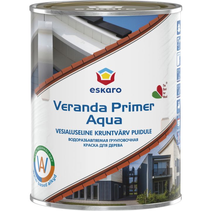 Kruntvärv puitpindadele Eskaro Veranda Primer Aqua 0,9 l