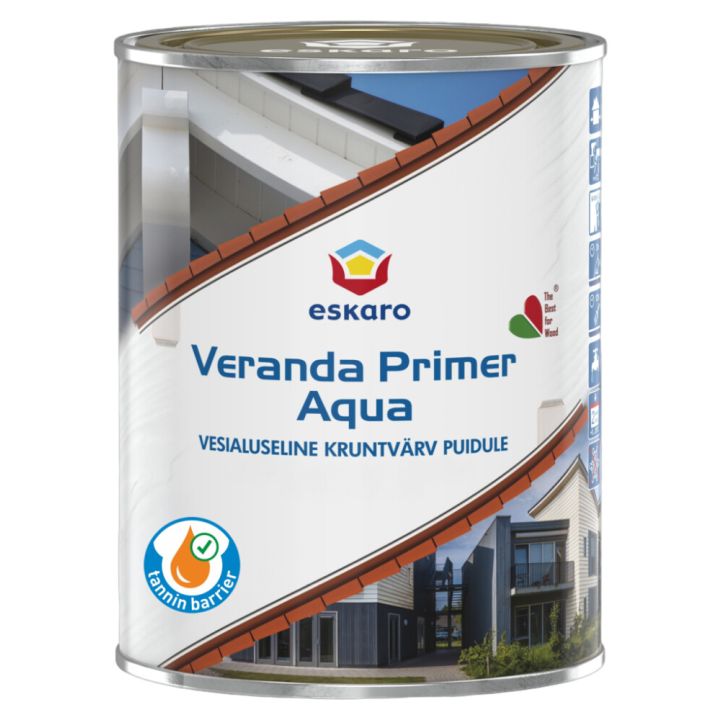 Kruntvärv puitpindadele Eskaro Veranda Primer Aqua 0,9 l