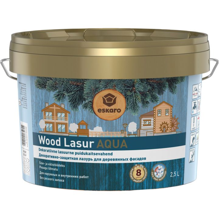 Dekoratiivne puidukaitsevahend Eskaro Wood Lasur Aqua valge 2,5 l