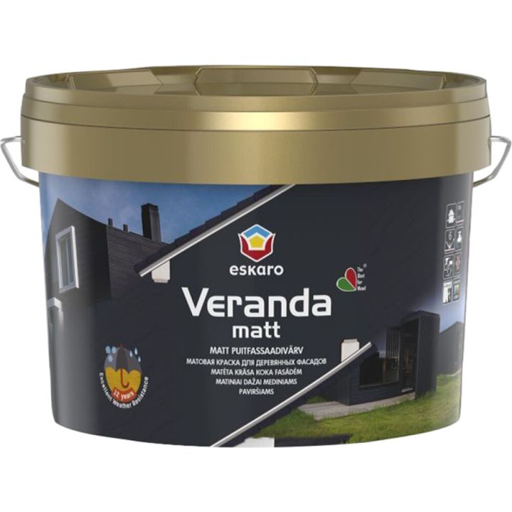 Puitfassaadivärv Eskaro Veranda matt A valge 9 l