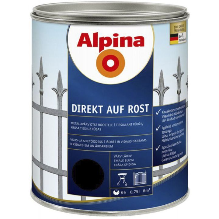 Metallivärv Alpina Direkt Auf Rost 750 ml, must läikiv