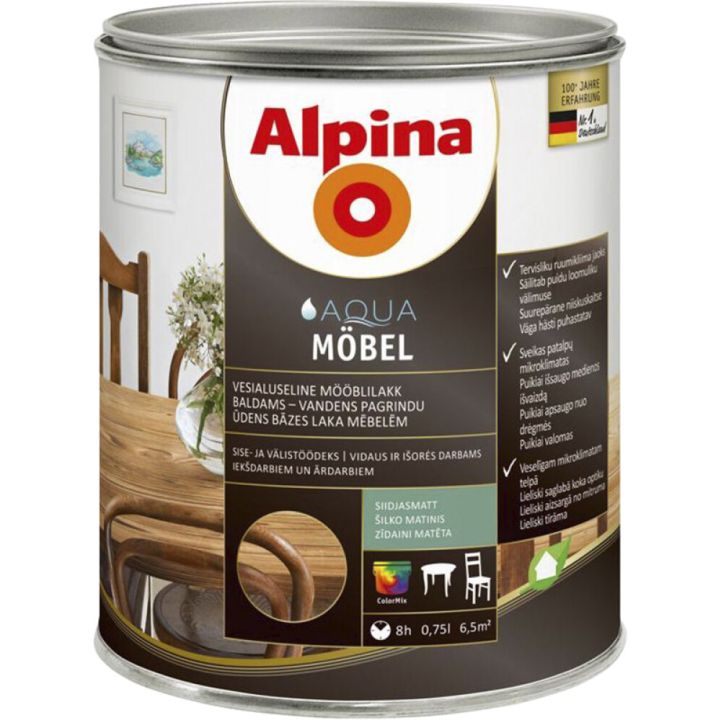 Mööblilakk vesialuseline Alpina Aqua Möbel 0,75 l siidmatt