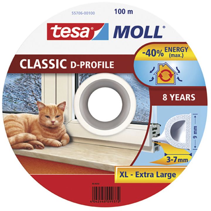 Aknatihend tesamoll® Classic D-profile 2 x 50 m valge, jooksva meetriga