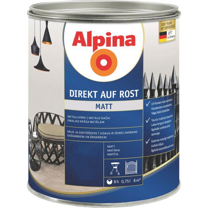 Metallivärv Alpina Direkt Auf Rost 300 ml, must