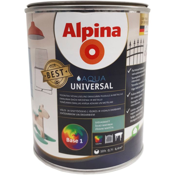Vesialuseline emailvärv Alpina Aqua Universal siidmatt 0,7 l
