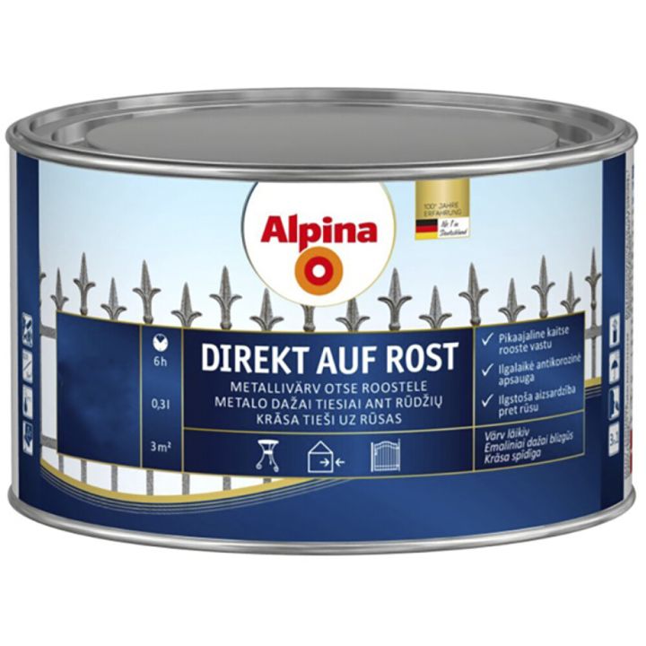 Metallivärv Alpina Direkt Auf Rost 300 ml, rapsikollane läikiv