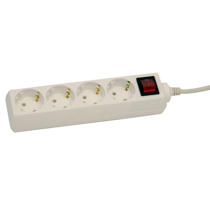 Pikendusjuhe lülitiga Acuma 4-pesaga H05VV-F 3G1,0 valge 1,5 m