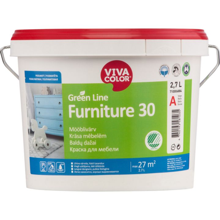 Mööblivärv Vivacolor Green Line Furniture 30 A poolmatt 2,7 l, valge
