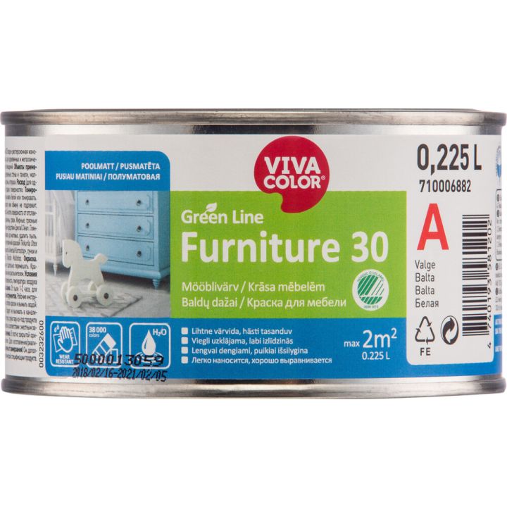 Mööblivärv Vivacolor Green Line Furniture 30 A valge 0,225 l
