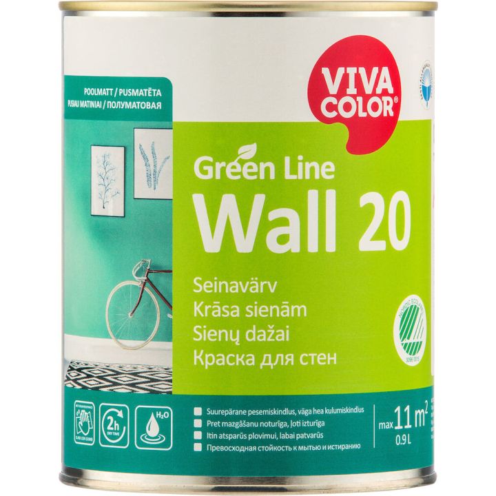 Seinavärv Green Line Wall 20, poolmatt 0,9 l