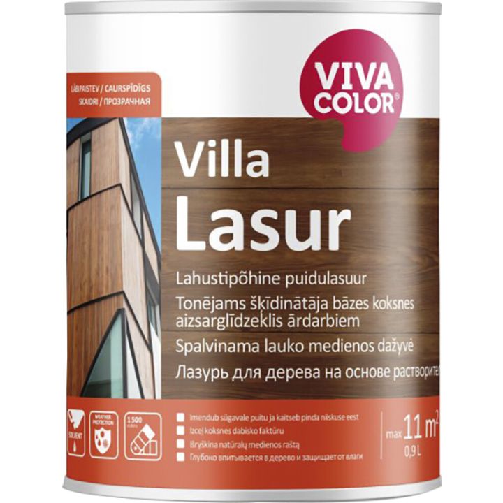 Lahustipõhine puidulasuur Vivacolor Villa Lasur EC ainult toonimiseks 0,9 l