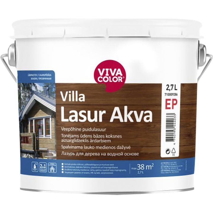 Veepõhine puidulasuur Vivacolor Villa Lasur Akva EC ainult toonimiseks 2,7 l