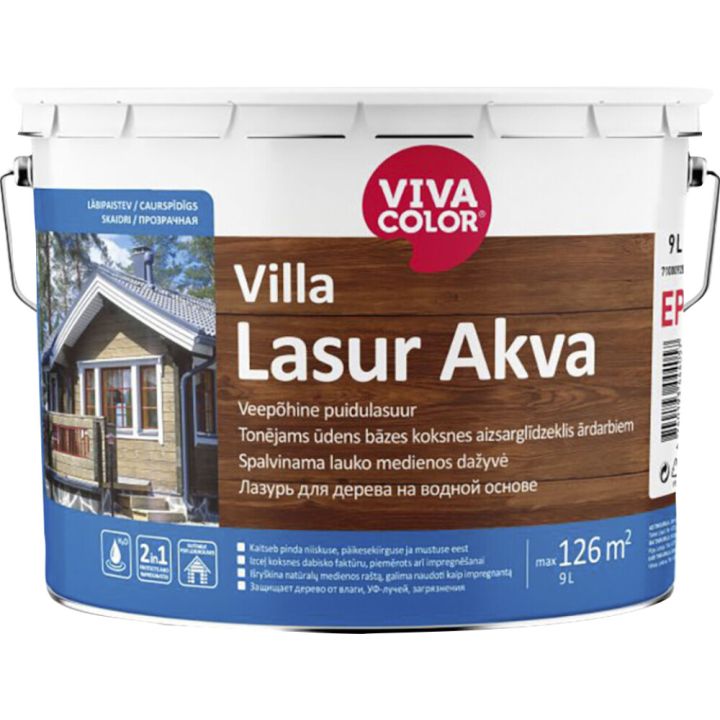 Veepõhine puidulasuur Vivacolor Villa Lasur Akva EC ainult toonimiseks 9 l