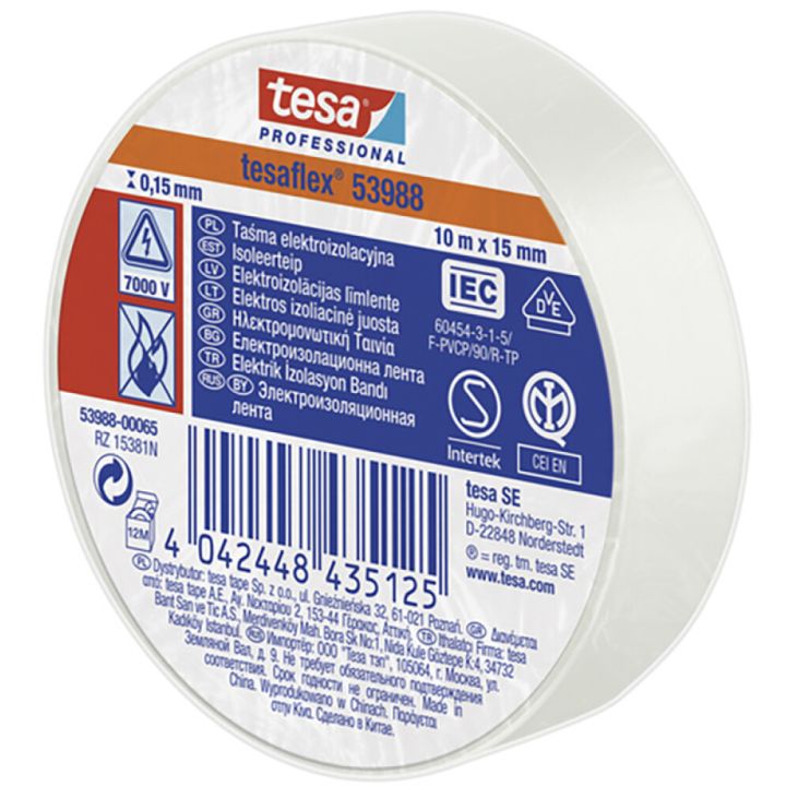 Isoleerteip tesa® Professional Tesaflex 10 m x 15 mm, valge