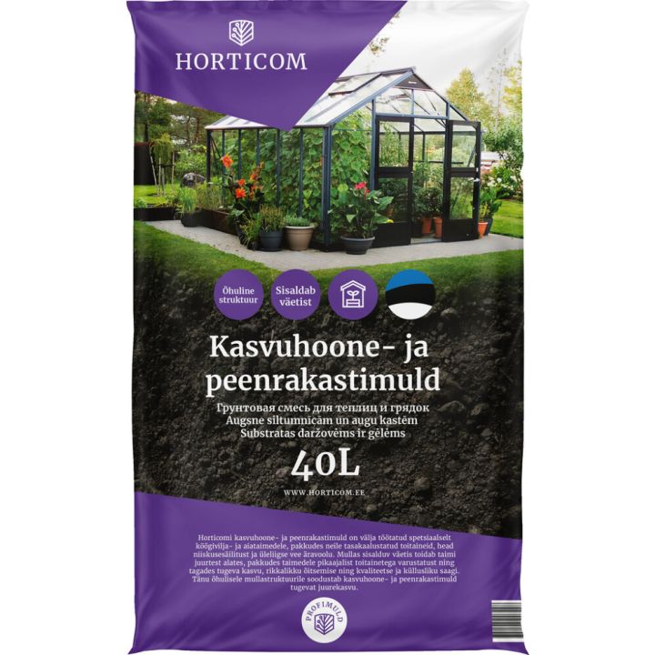 Kasvuhoone- ja peenrakastimuld Horticom 40 l