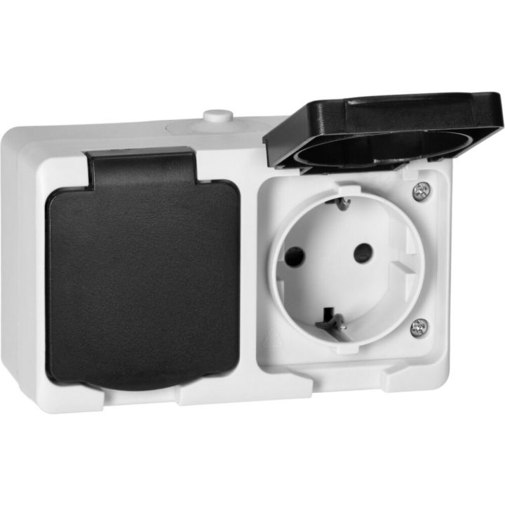 Pistikupesa kaitsmega 2-ne 2x2P+E, IP54 valge/must