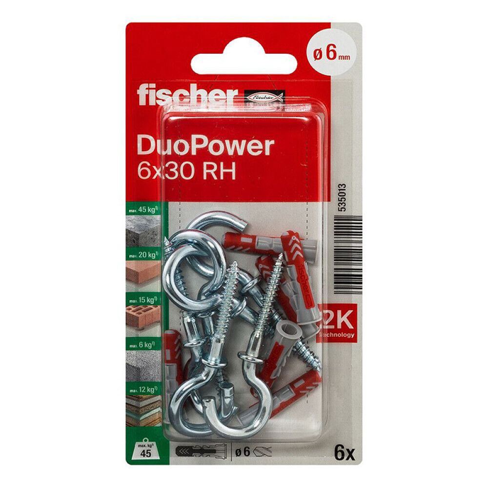 Konksude ja tüüblite komplekt Duopower 6 x 30 RH K