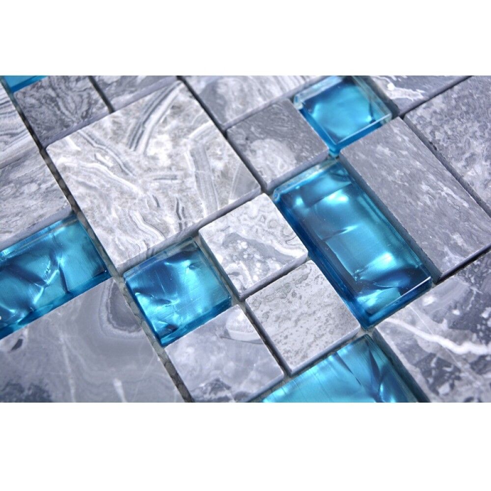 Mosaiikplaat Crystal Mix XCM MC589 sinine/hall  läikiv 30 x 30 cm