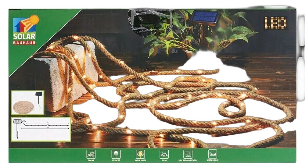 Päikesepatareiga LED-valgussari Bauhaus Köis 100 osaline