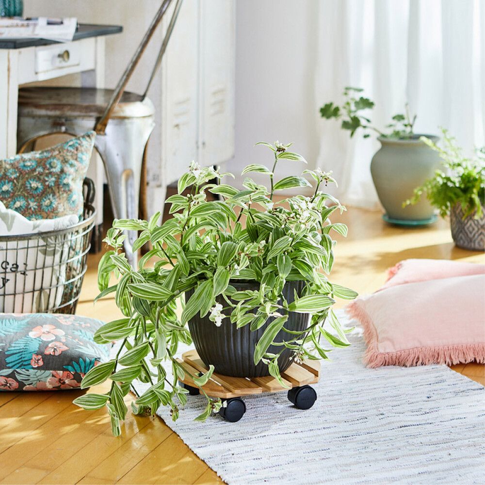 Lillepoti alus ratastega Bamboo Ø 29 cm