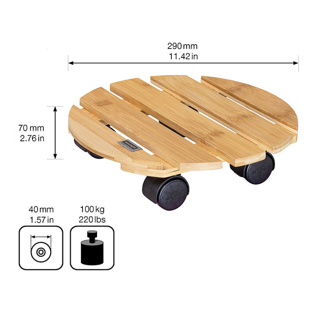 Lillepoti alus ratastega Bamboo Ø 29 cm