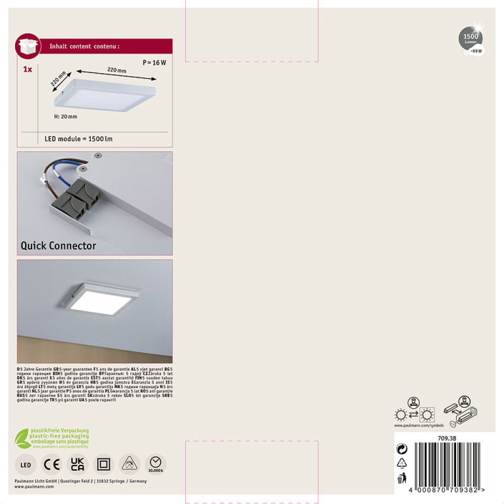 Plafoon Paulmann Atria Valge 22 x 22 cm