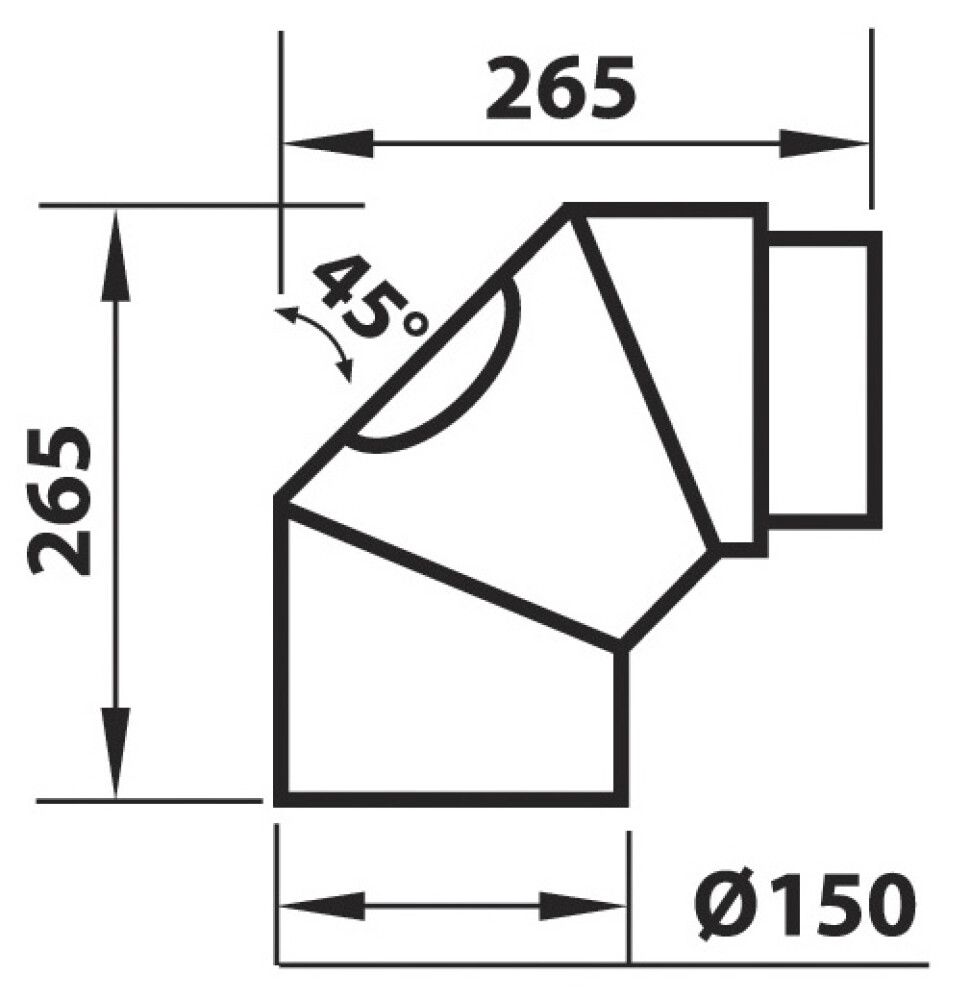 Suitsutoru põlv Aduro Ø150 mm 45° puhastusluugiga