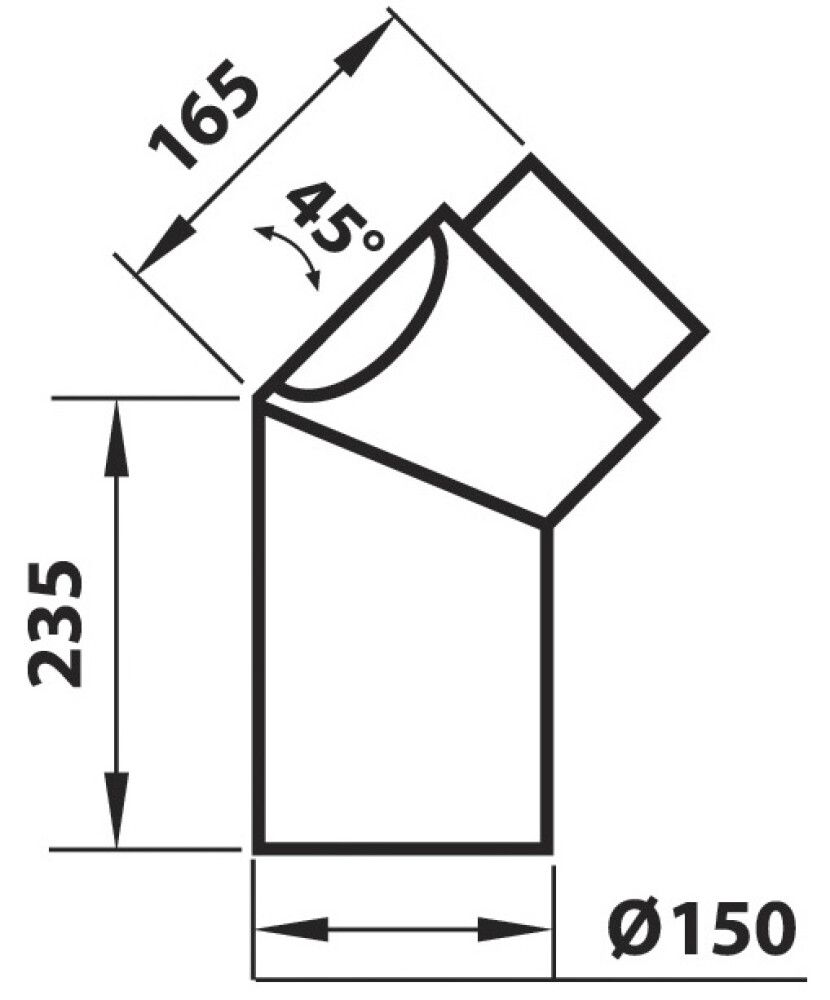 Suitsutoru põlv Aduro Ø 150 mm 45° puhastusluugiga