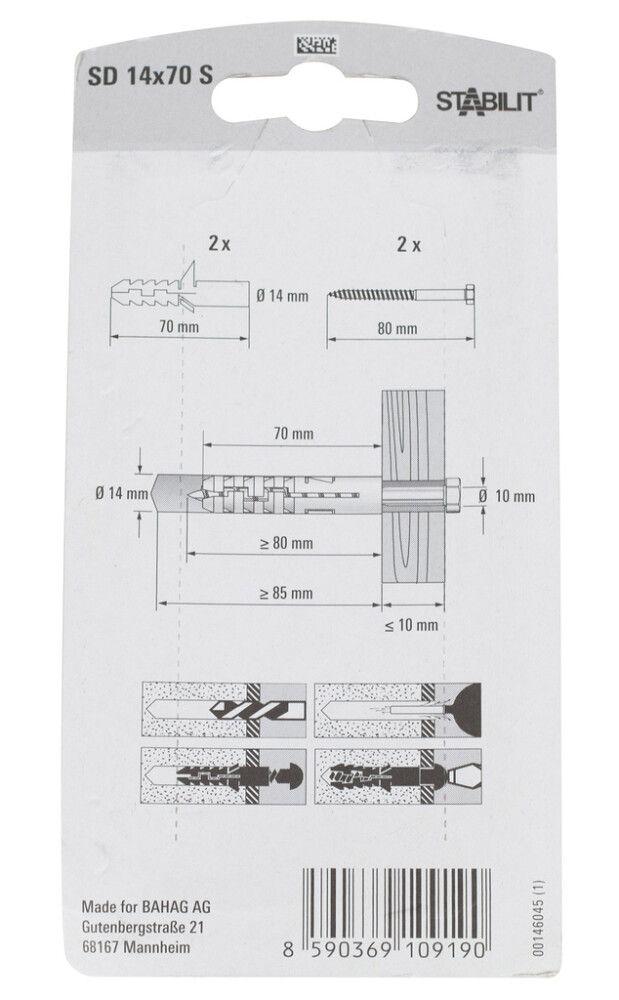Tüübel kruviga Stabilit 14 x 70 mm
