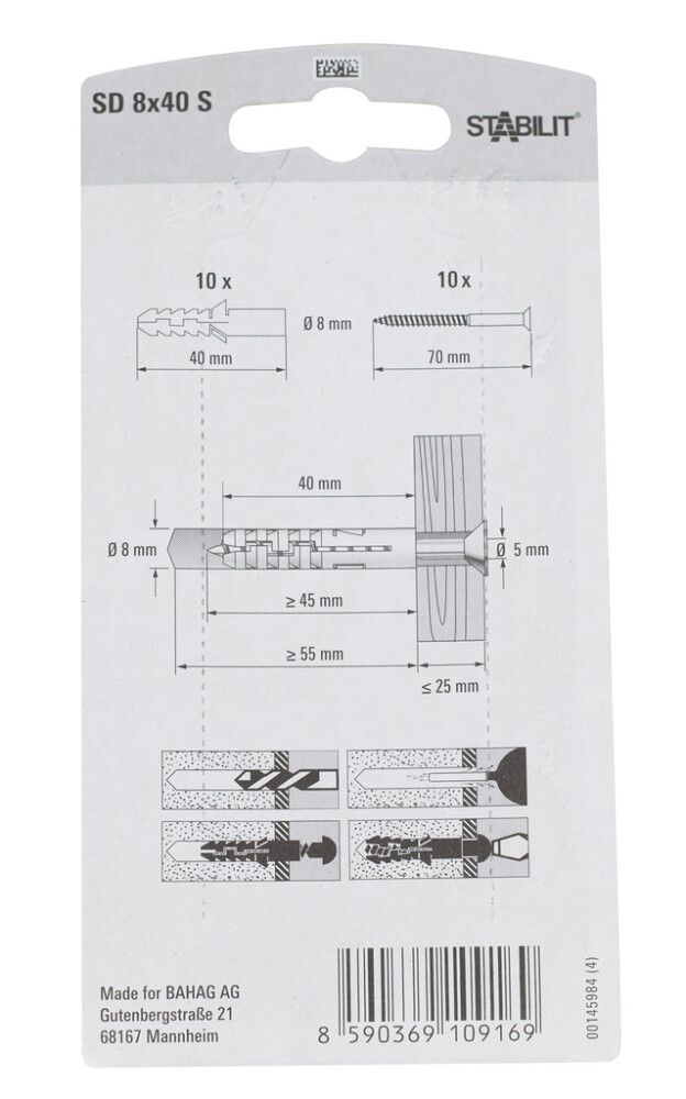 Tüübel kruviga Stabilit 8 x 40 mm