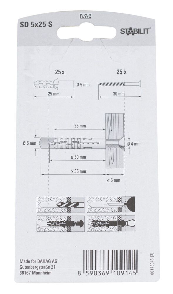 Tüübel kruviga Stabilit 5 x 25 mm