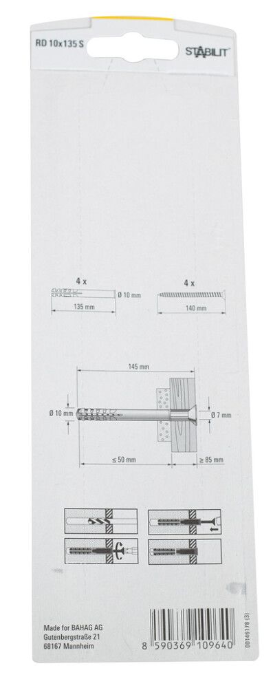 Tüübel kruviga Stabilit 10 x 135 mm