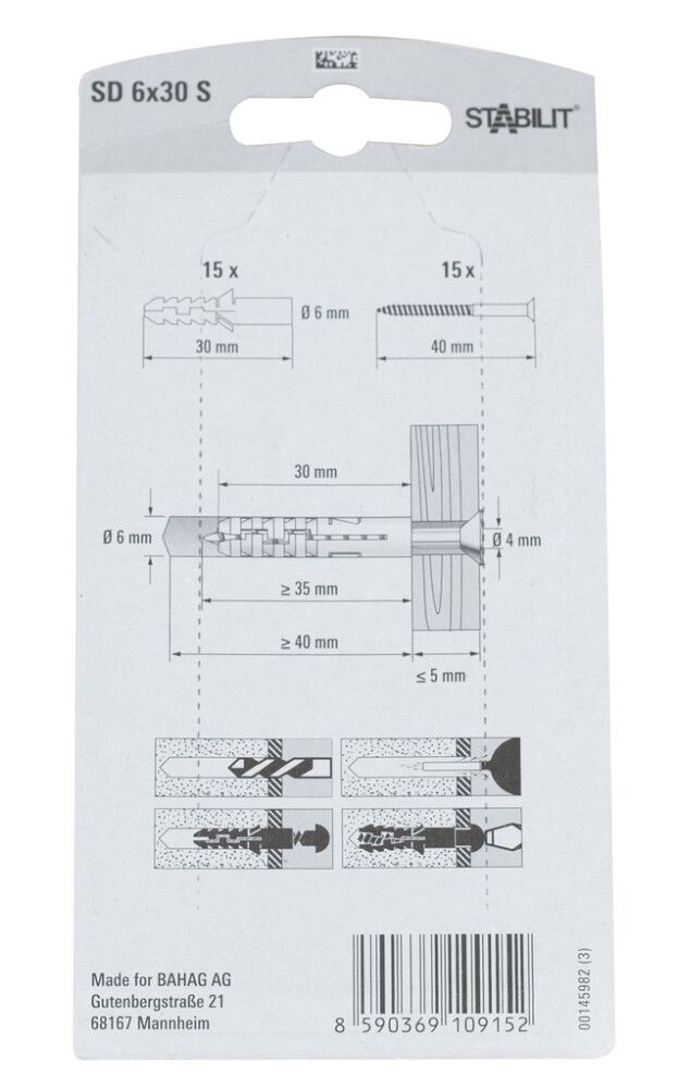 Tüübel kruviga Stabilit 6 x 30 mm