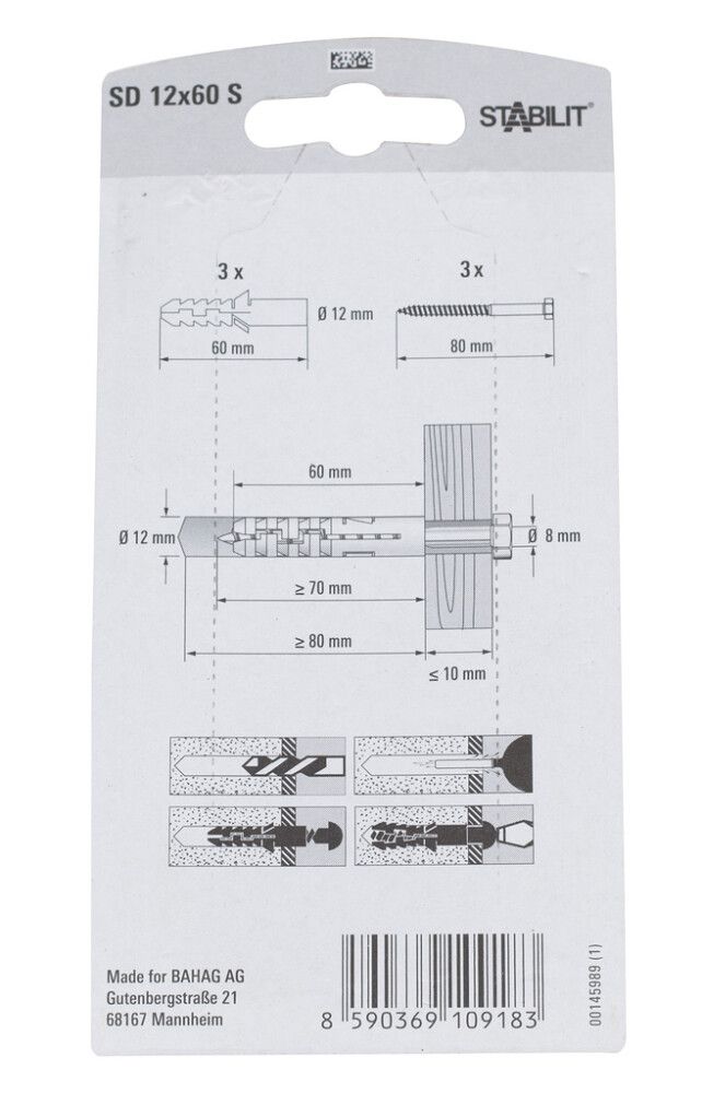 Tüübel kruviga Stabilit 12 x 60 mm