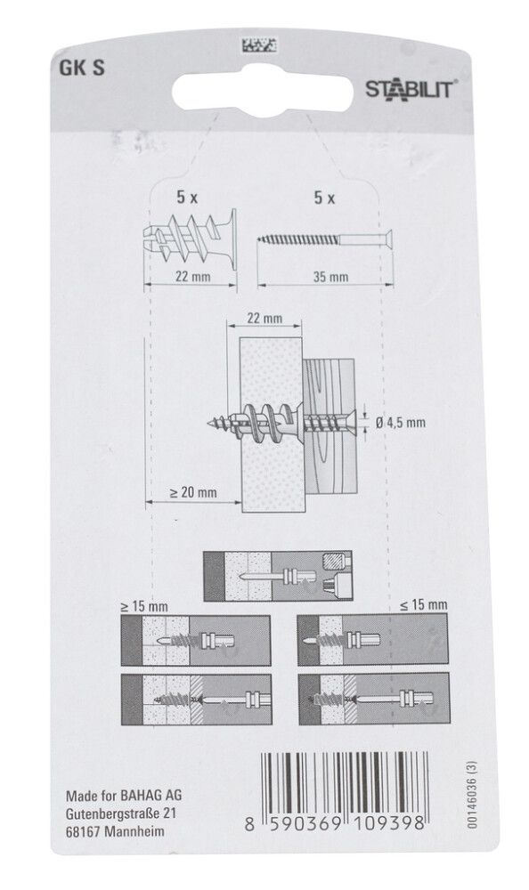 Kipsplaadi tüübel GK S K 22 mm