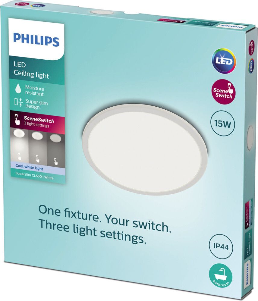 LED-plafoon Philips SuperSlim CL550 valge