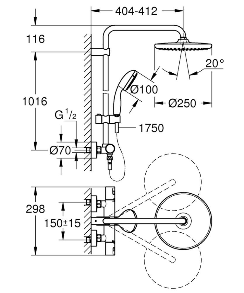 Dušikomplekt termostaatsegistiga Grohe Vitalio Start System 250 matt must