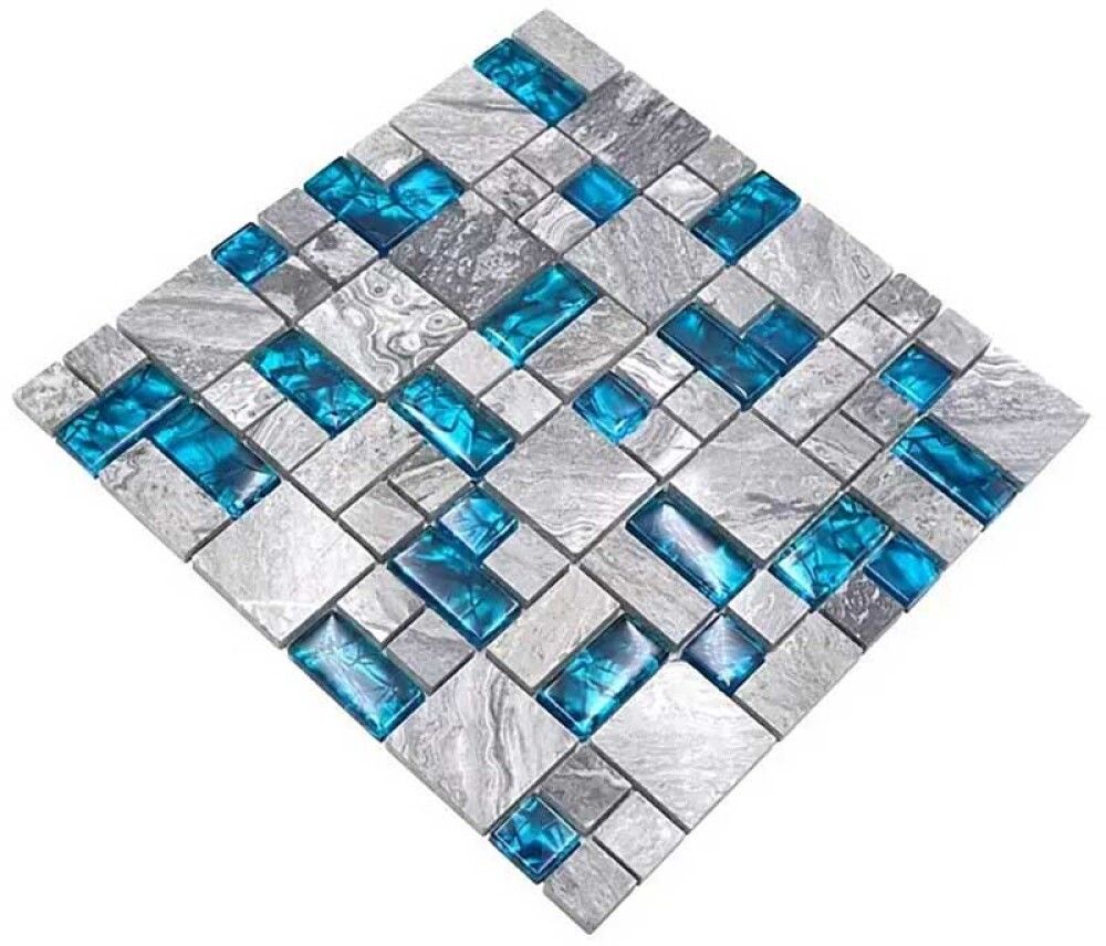 Mosaiikplaat Crystal Mix XCM MC589 sinine/hall  läikiv 30 x 30 cm