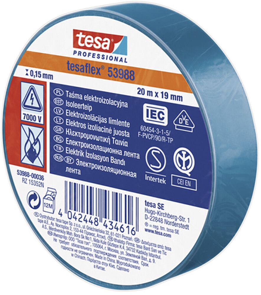 Isoleerteip tesa® Professional Tesaflex 20 m x 19 mm, sinine