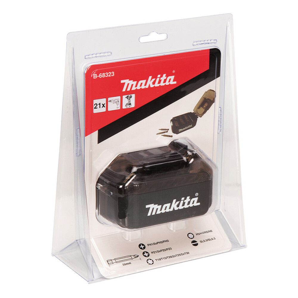 Otsikute komplekt Makita aku kujulises karbis 21-osaline