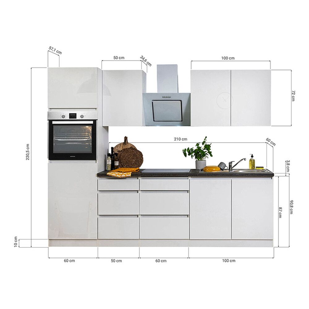 Köögikomplekt Respekta Premium 2,7 m valge läikiv