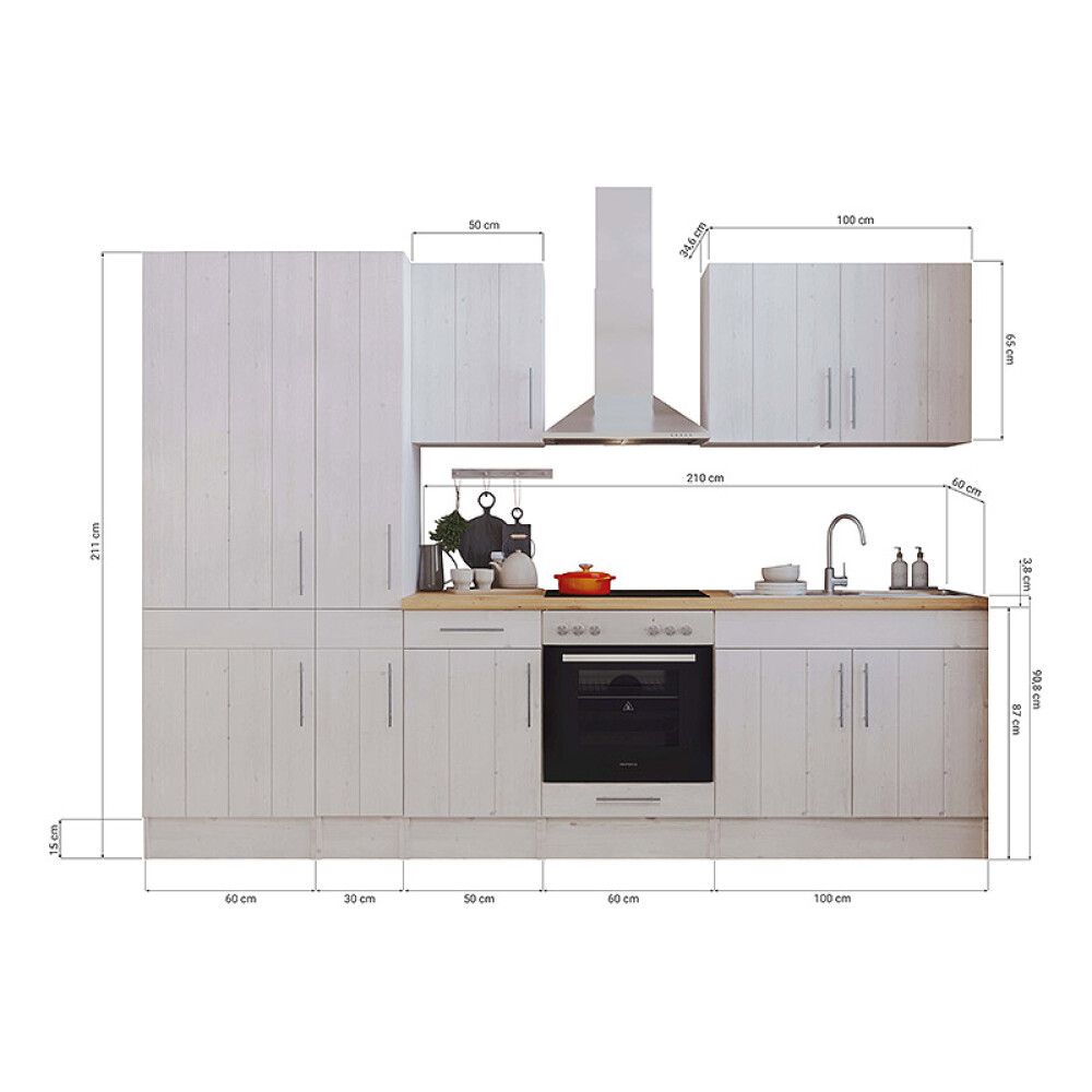 Köögikomplekt Respekta Country 3 m, valge, keraamiline pliit